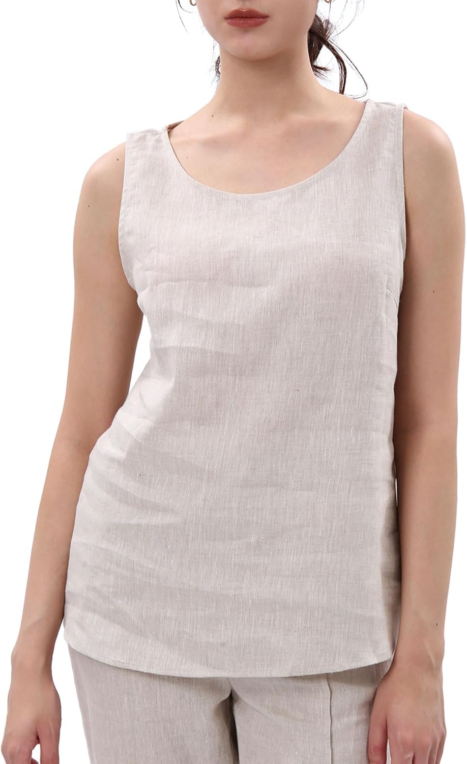 Women's 100% Linen Crewneck Sleeveless Tank Tops
