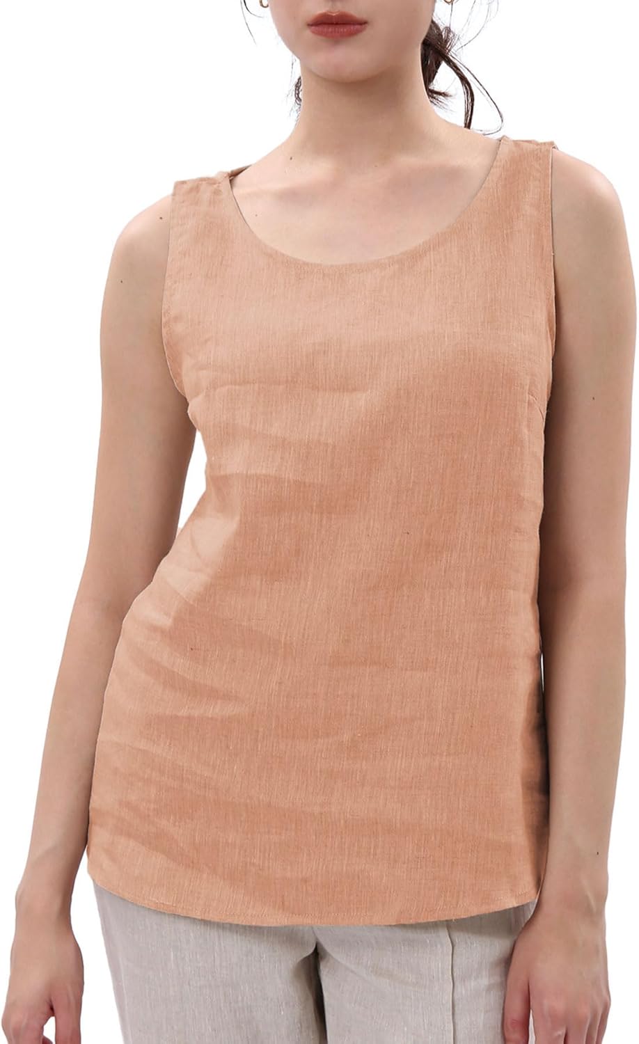 Women's 100% Linen Crewneck Sleeveless Tank Tops