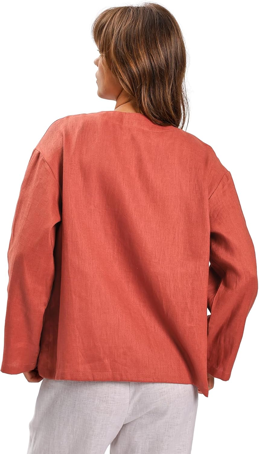 Women's 100% Linen Long Sleeve Open-Front Cardigan