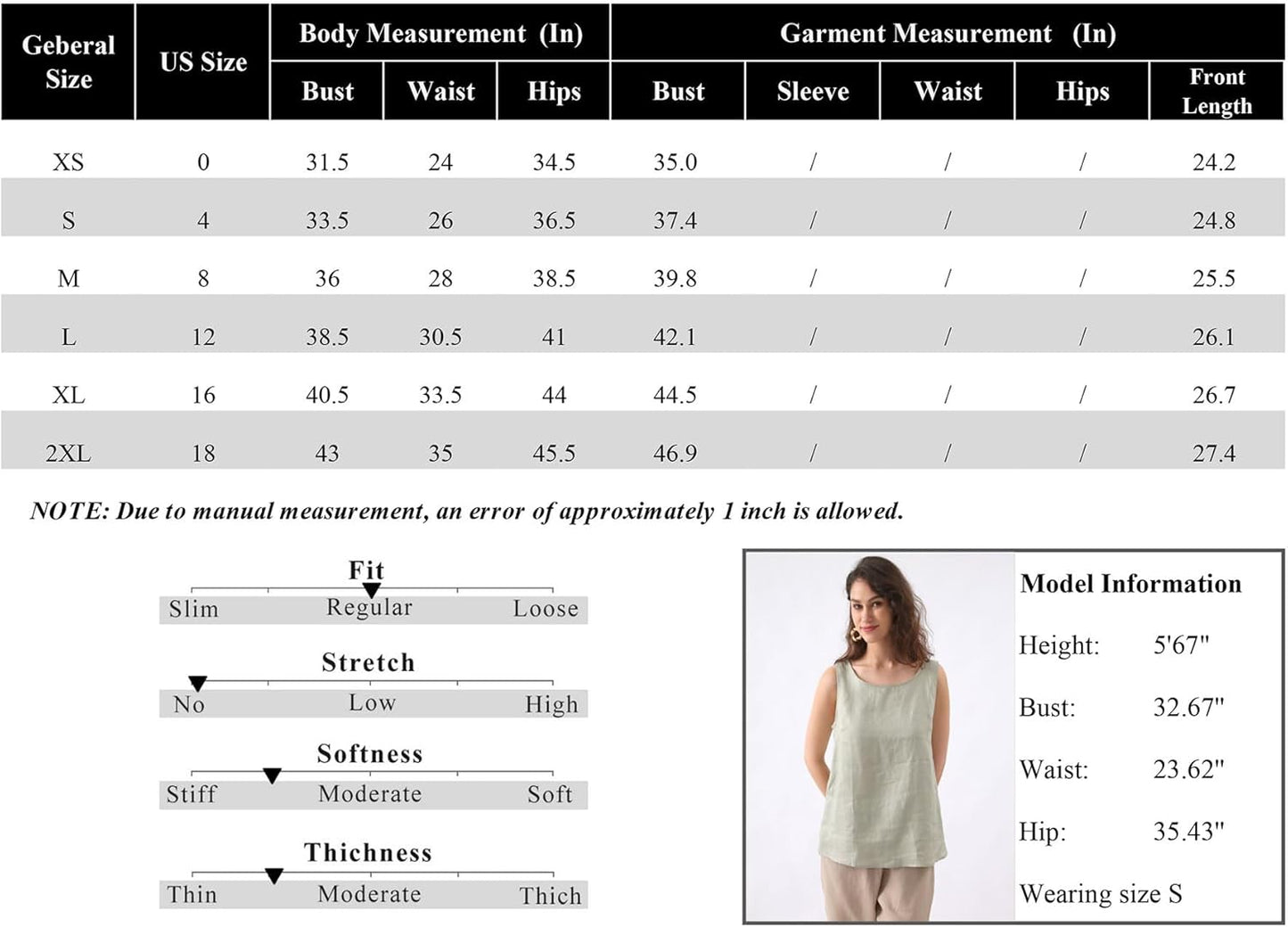 Women's 100% Linen Crewneck Sleeveless Tank Tops