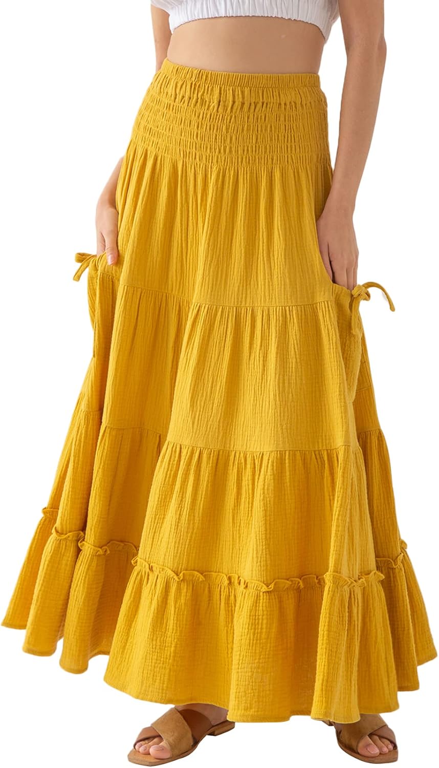 Women's Cotton Gauze Maxi Boho Skirt