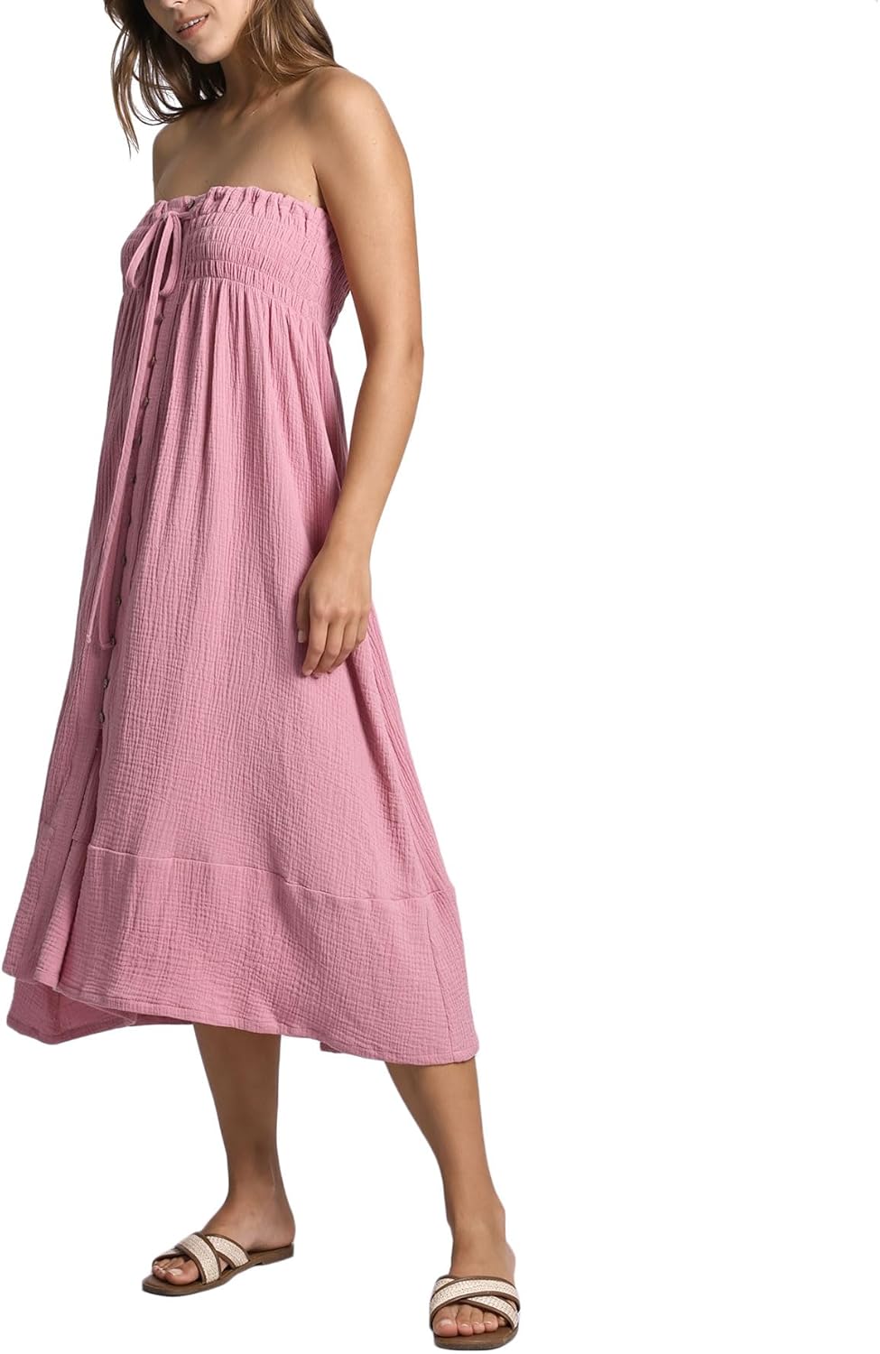 Women's Crinkle Cotton Gauze Button-Front Slit Maxi Skirt