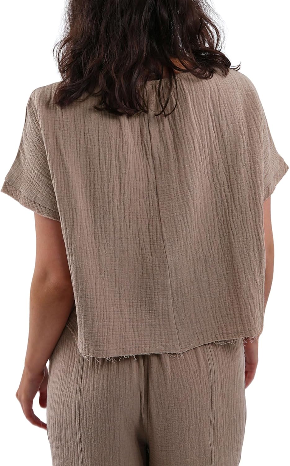 Women's Cotton Gauze Short Sleeve Crop Tops Blouse