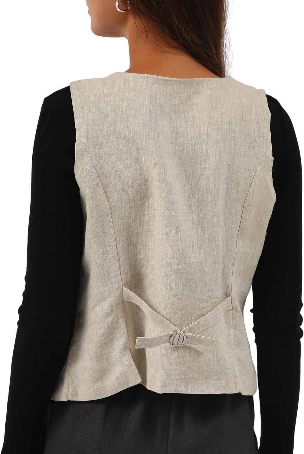 Women's 100% Linen Sleeveless Button Down Crop Waistcoat