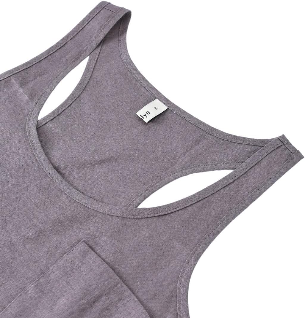 Women's 100% Linen Scoop Neck Sleeveless Racerback Tank Top