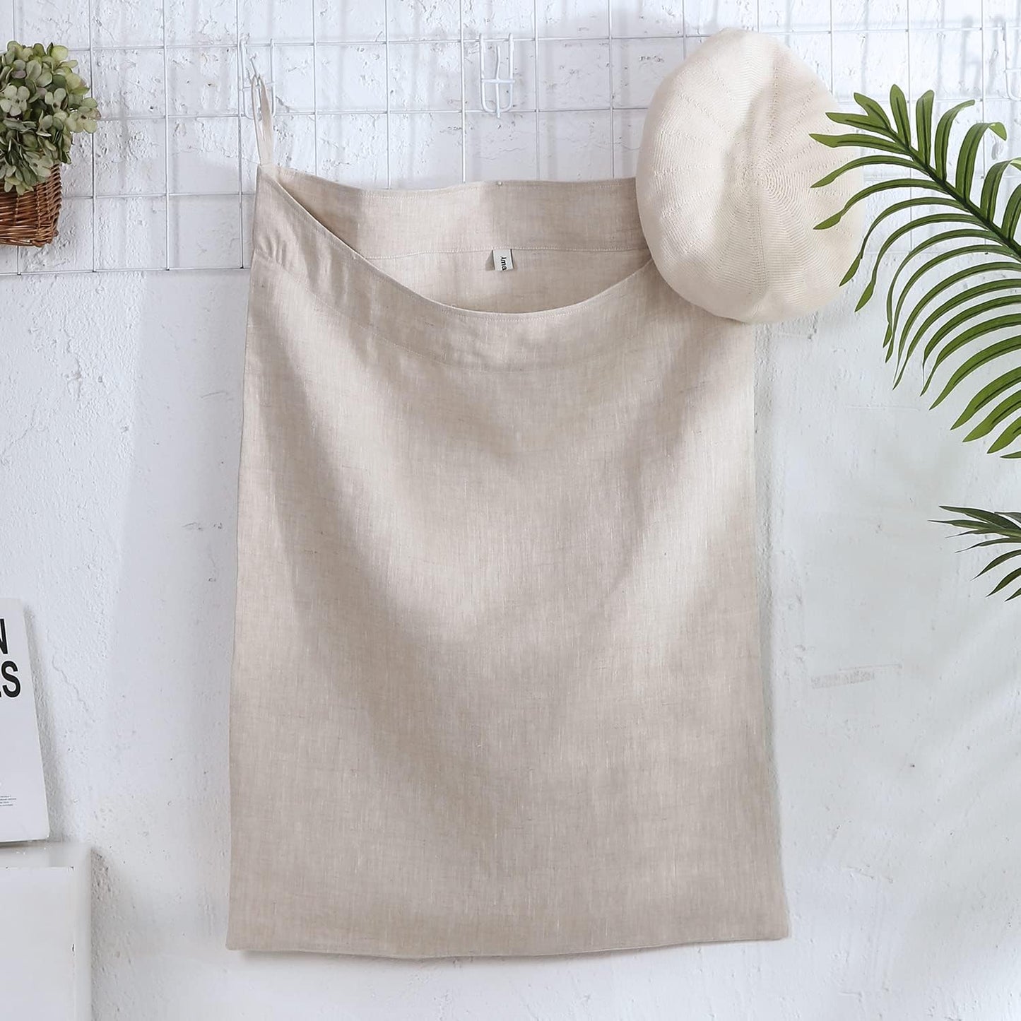 100% Linen Over The Door Laundry Hanging Hamper Bag