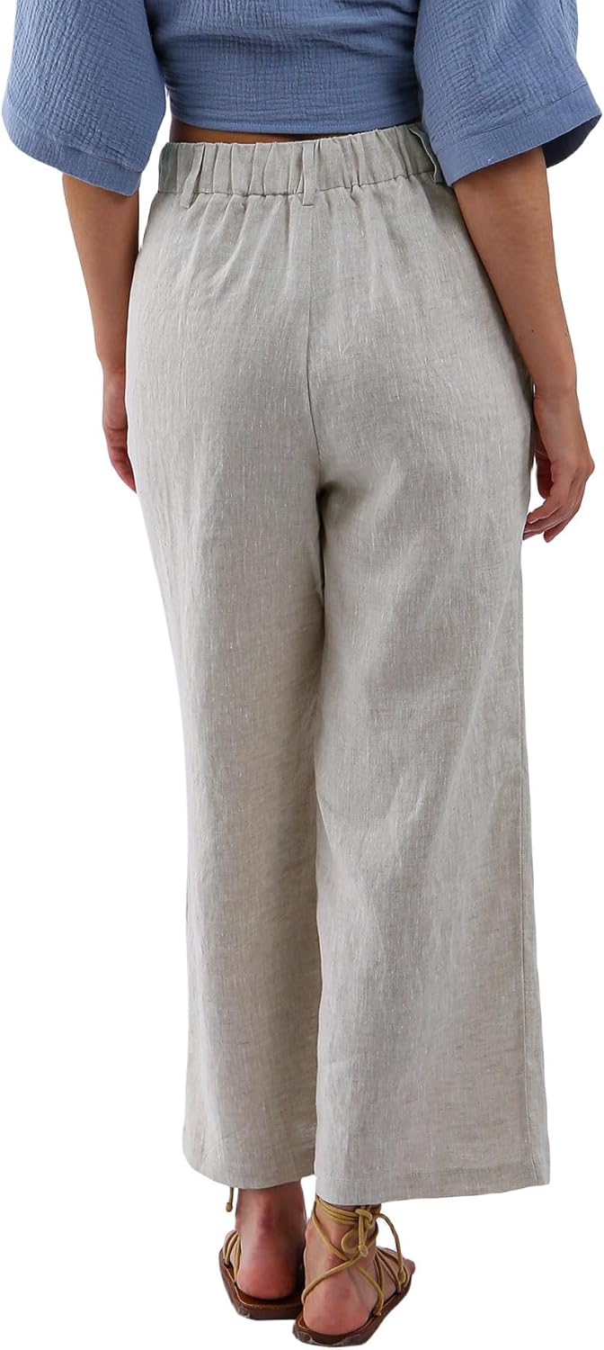 Women's 100% Linen High-Waisted Wide Leg Pants