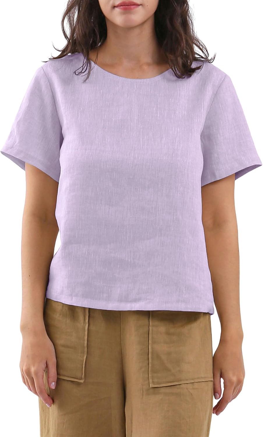 Women's 100% Linen Tops Short Sleeve Casual Blouse