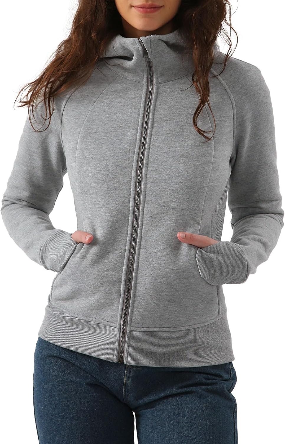 Women' s Fleece Full Zip Up Hoodie with Thumbholes