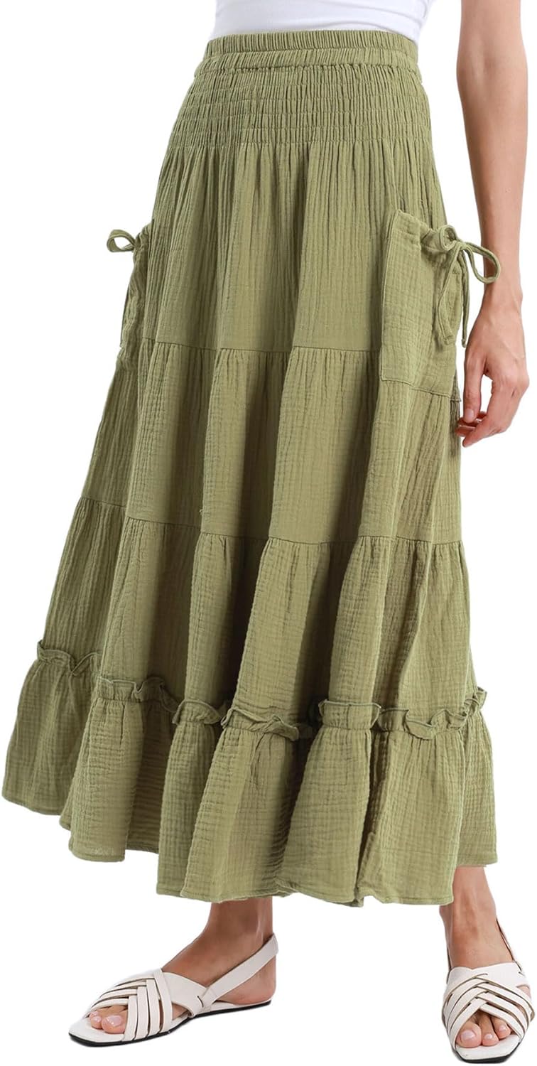 Women's Cotton Gauze Maxi Boho Skirt