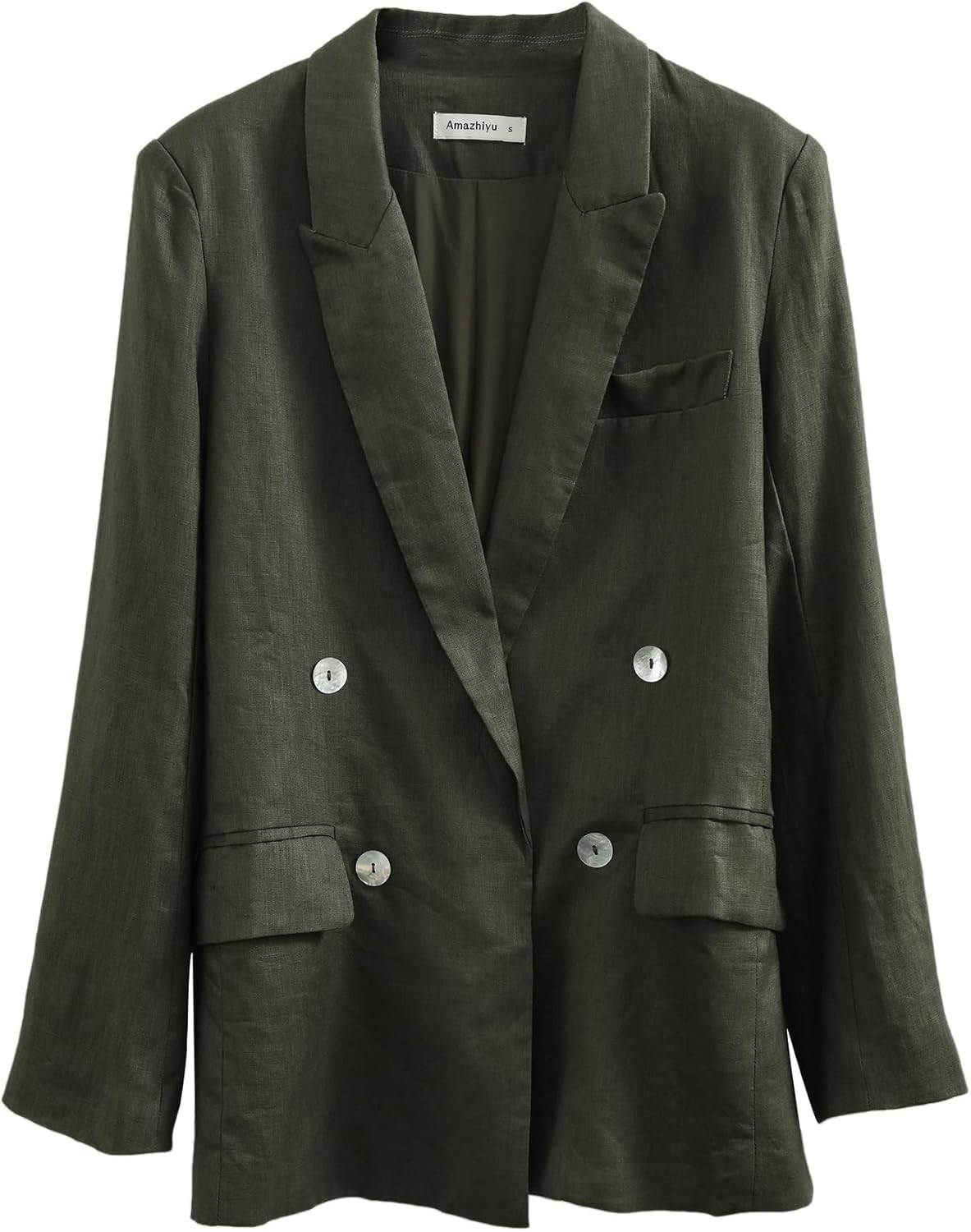Women's 100% Linen Open Front Long Sleeve Blazer