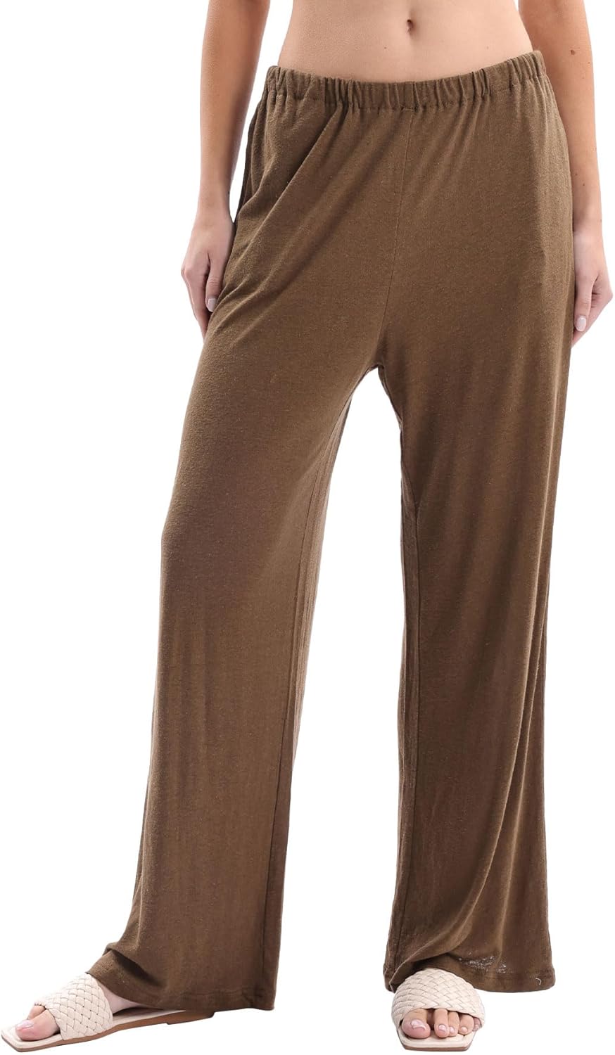 Women’s Linen Knit High Waist Elastic Wide Leg Lounge Pants