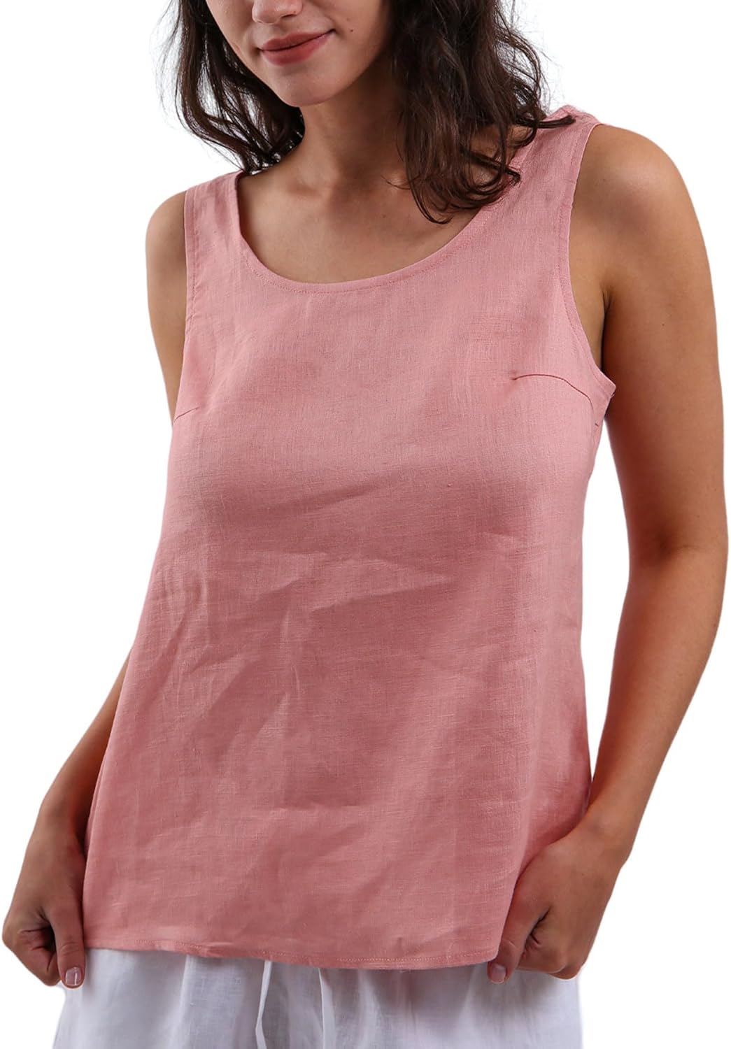 Women's 100% Linen Tank Tops Sleeveless Scoop Neck Blouse