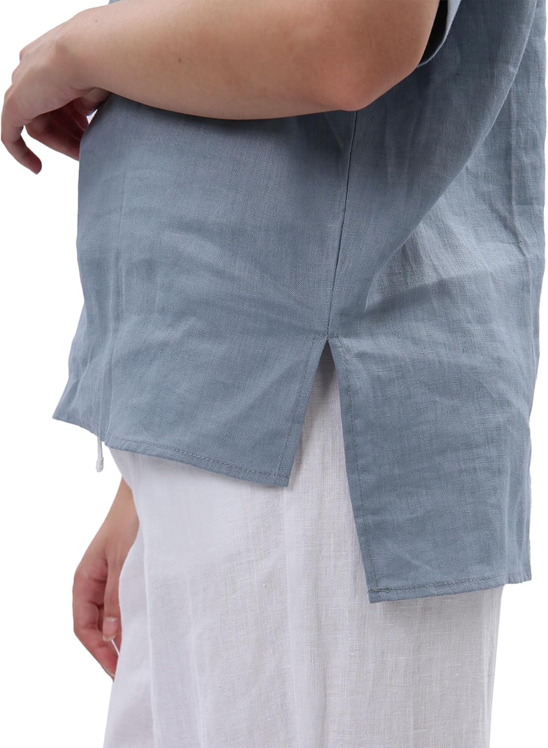 Women's 100% Linen Tops Crewneck Short Sleeve Blouses