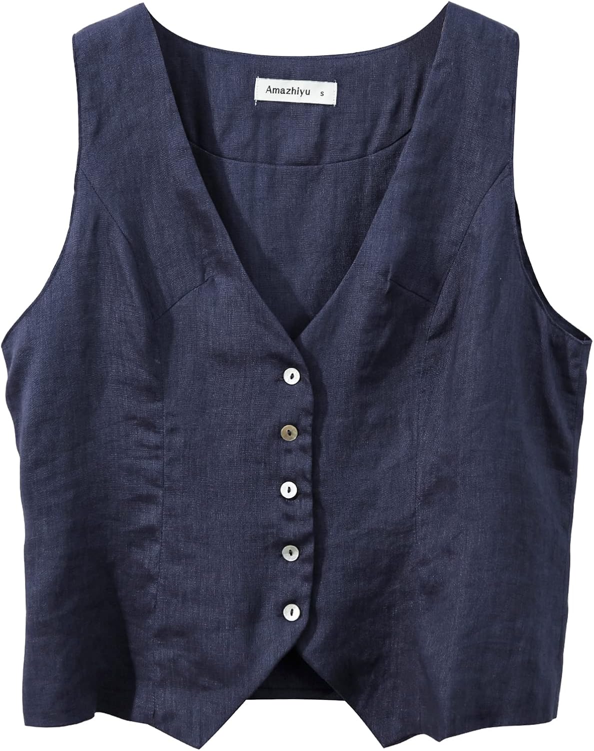 Women's 100% Linen Sleeveless Button Down Crop Waistcoat