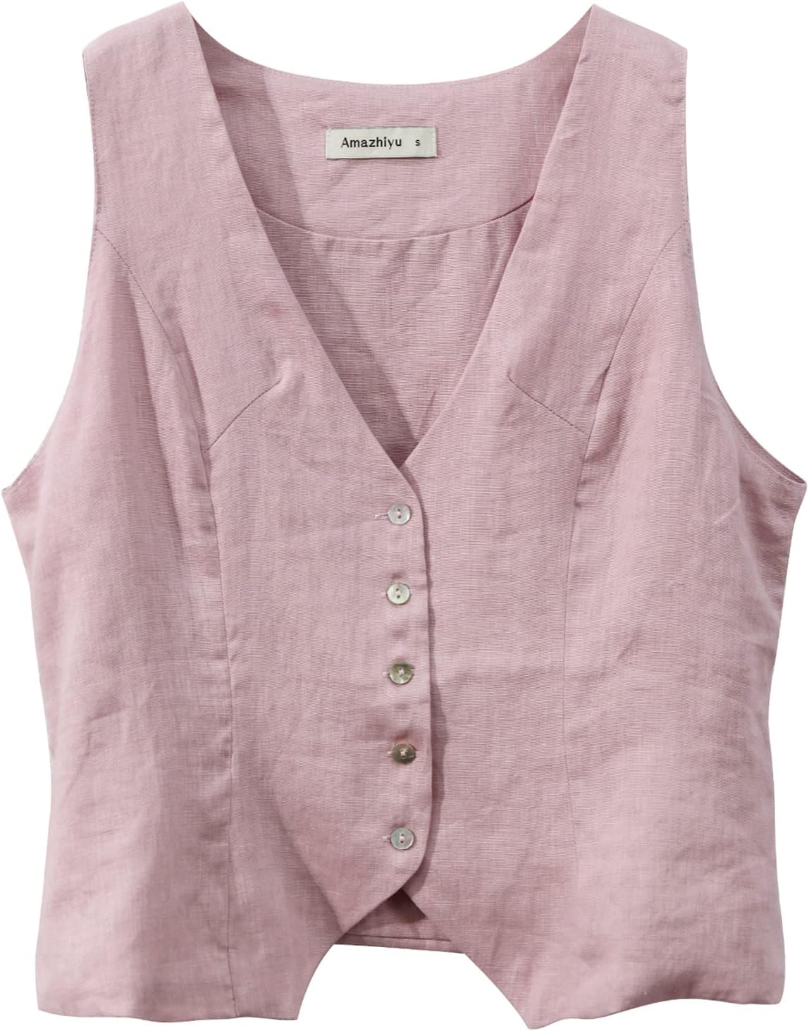 Women's 100% Linen Sleeveless Button Down Crop Waistcoat