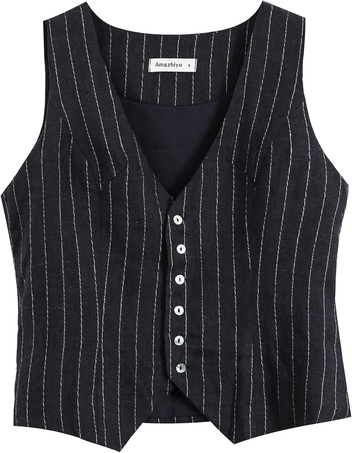 Women's 100% Linen Sleeveless Button Down Crop Waistcoat