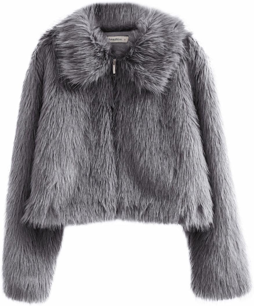 Women's Faux Fur Zip-Up Cropped Jacket