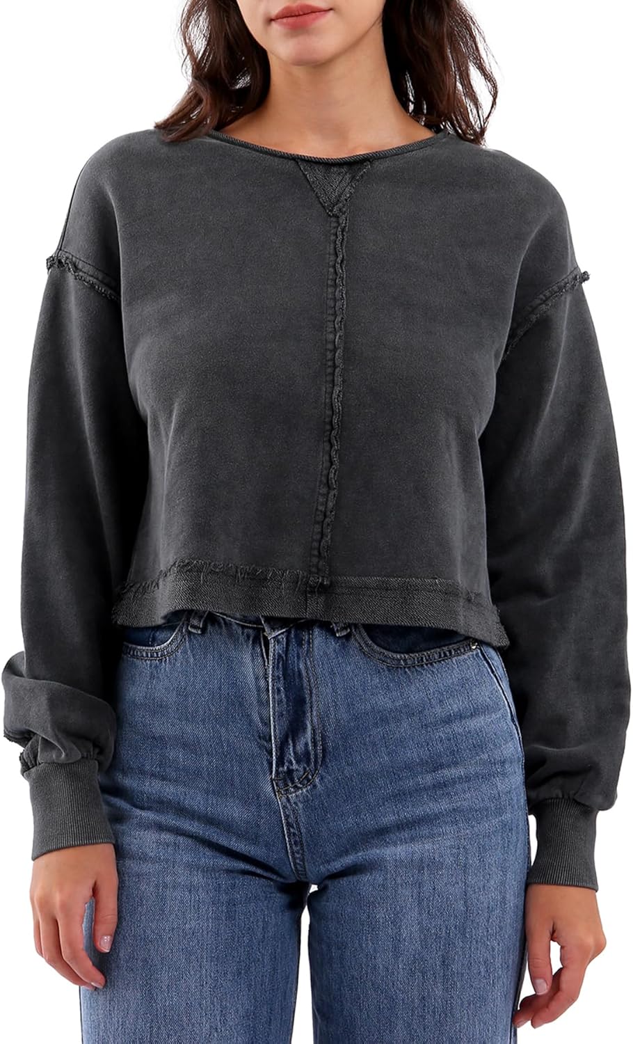 Women's Pullover Acid Washed Cropped Sweatshirt