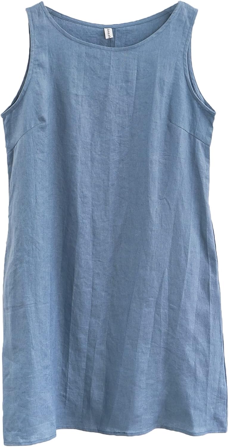 Women's Linen Sleeveless Shift Tank Dress