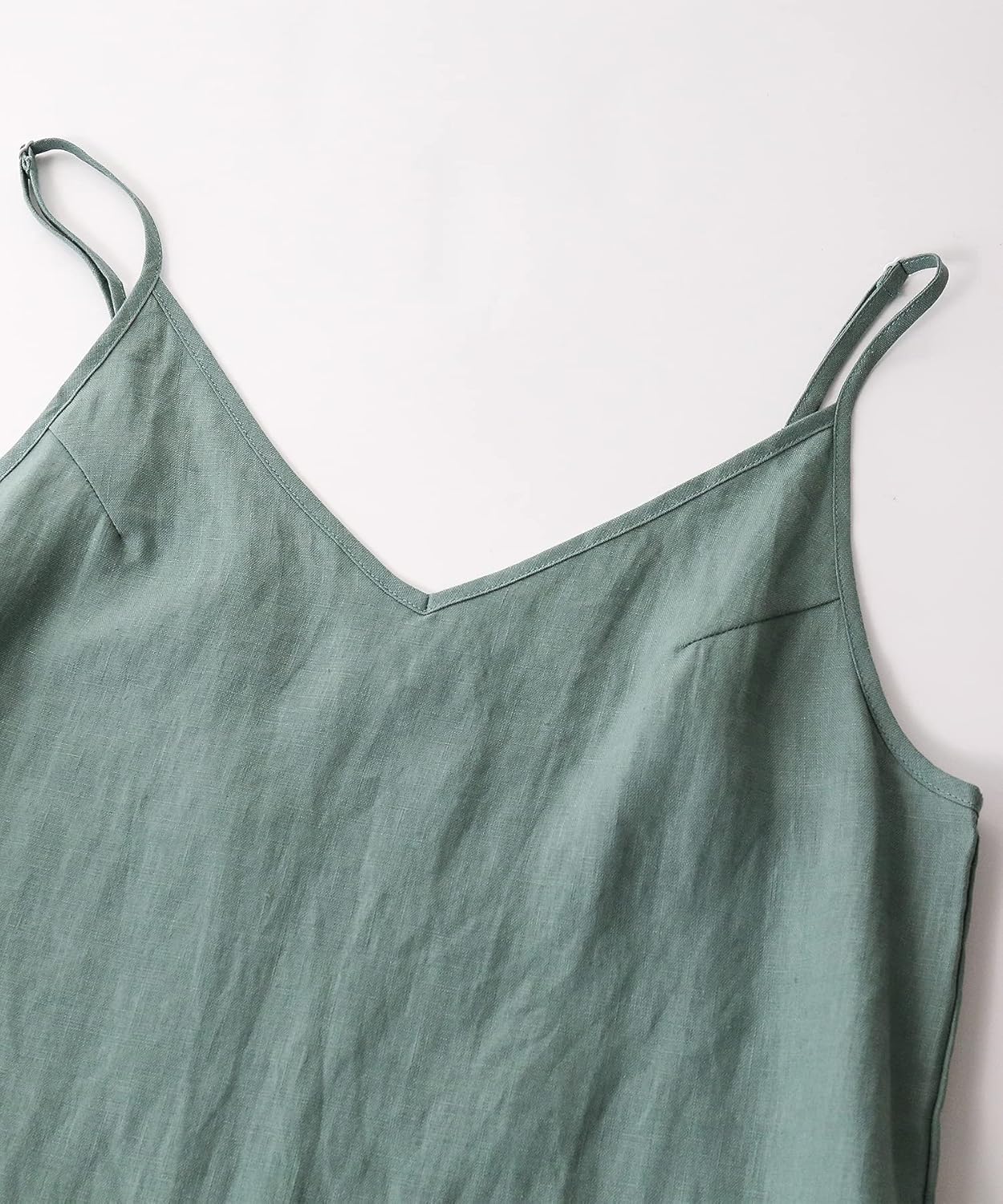 Women's 100% Linen V Neck Spaghetti Strap Dresses with Slit