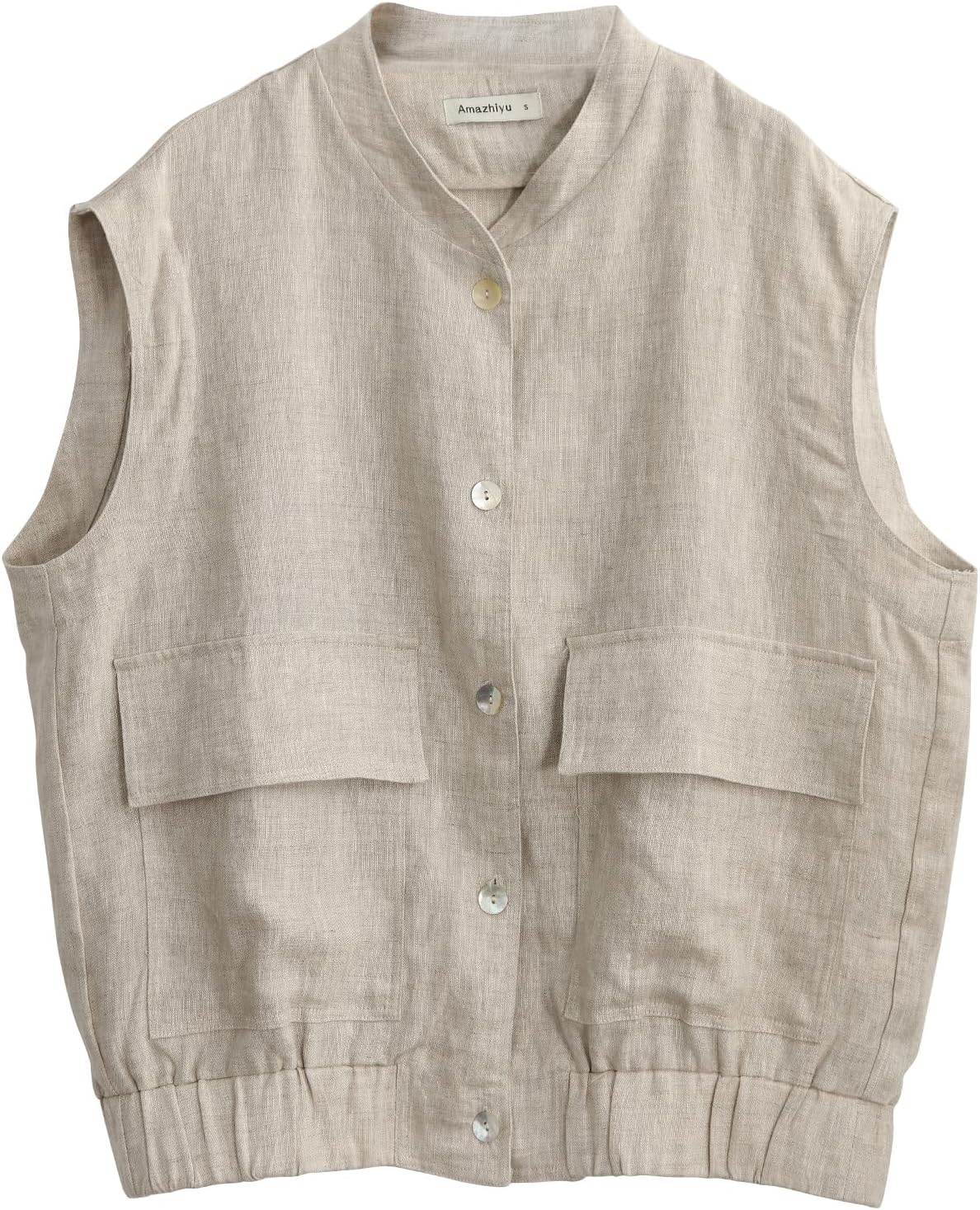 Women' s 100% Linen Sleeveless Button Up Vest Coat