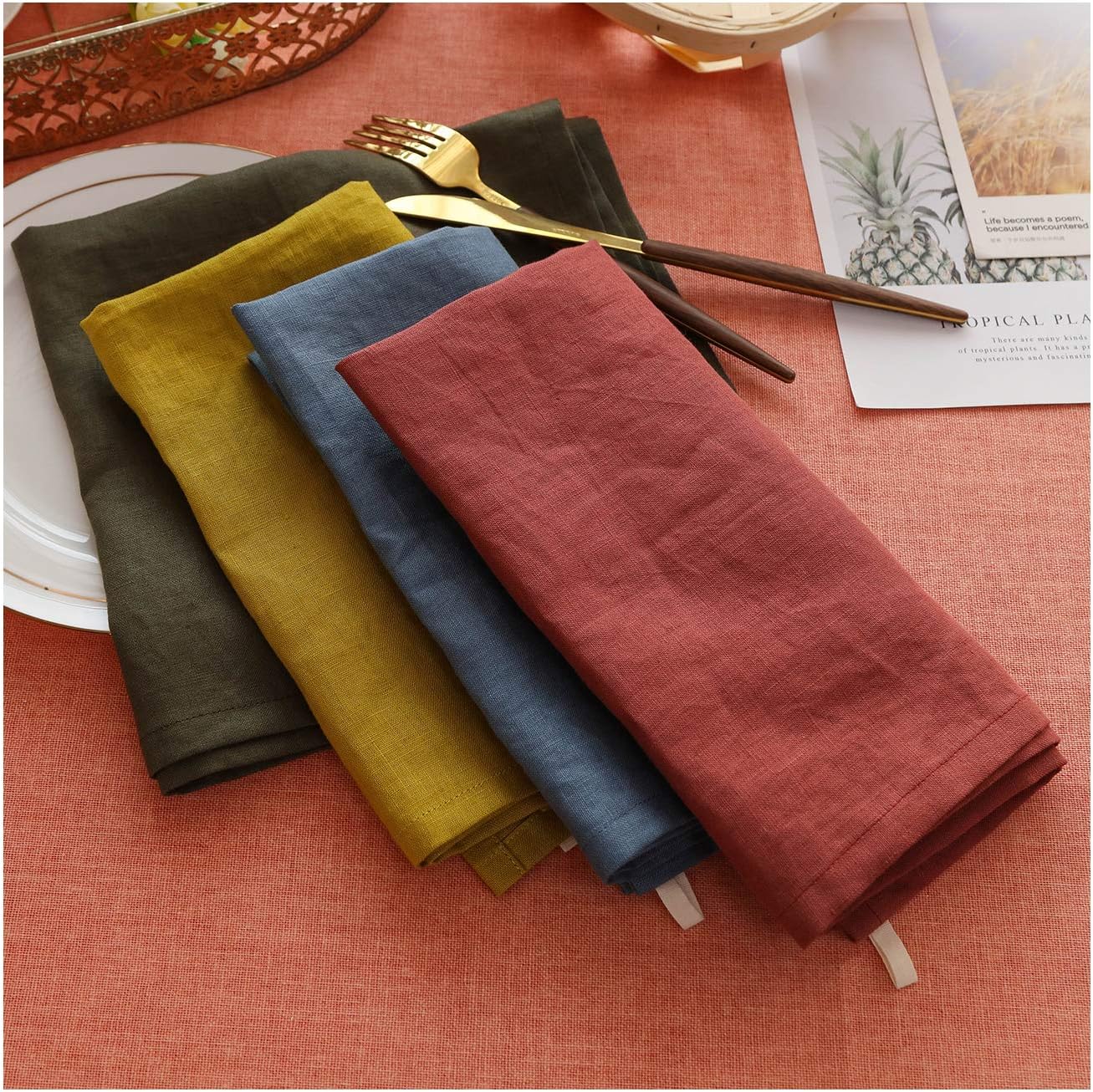 100% Linen Dinner Napkins , Set of 4, 17x17inch