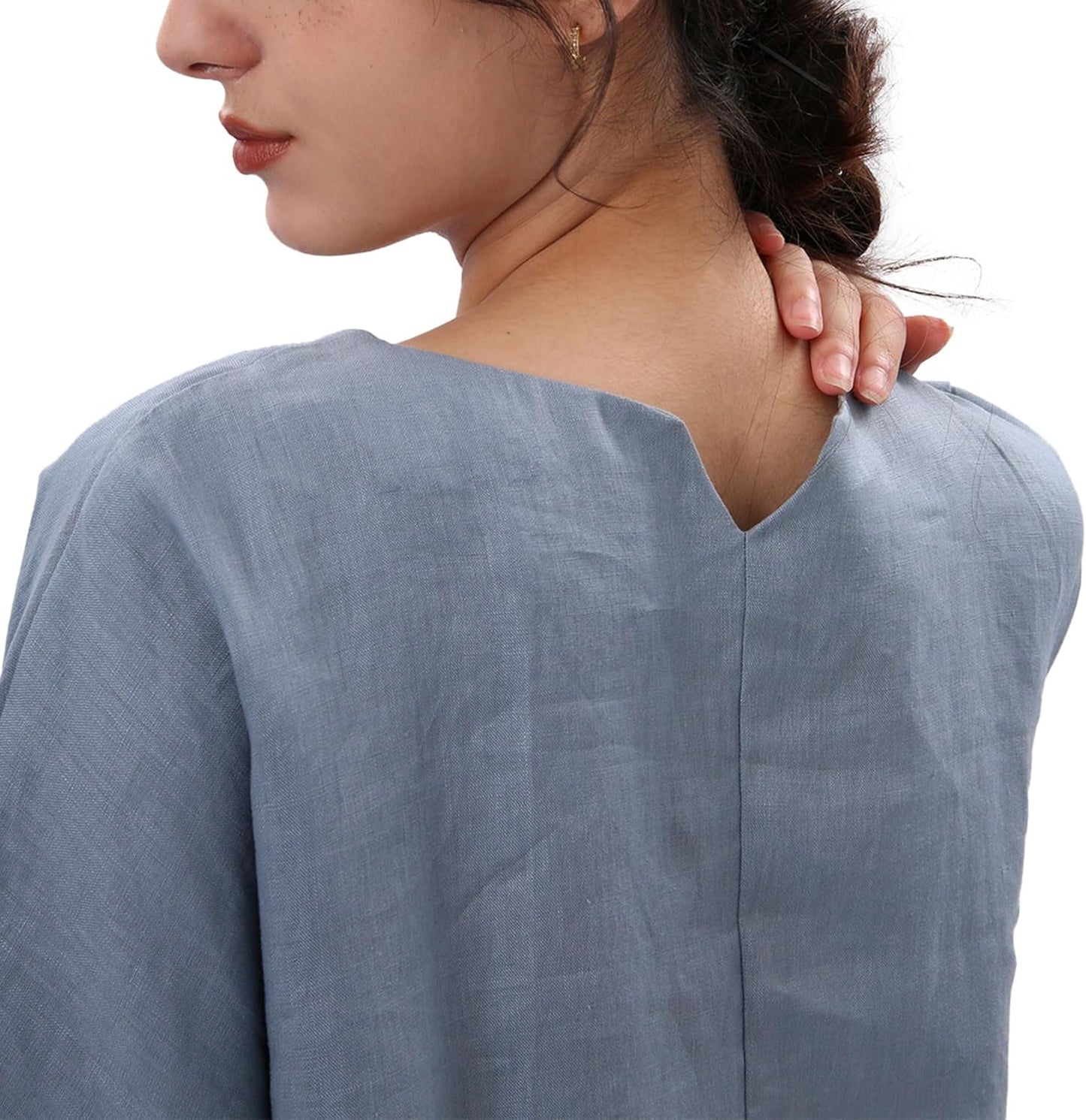Women's 100% Linen Tops Crewneck Short Sleeve Blouses