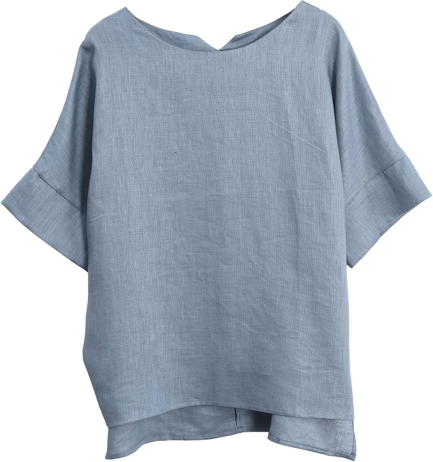 Women's 100% Linen Tops Crewneck Short Sleeve Blouses