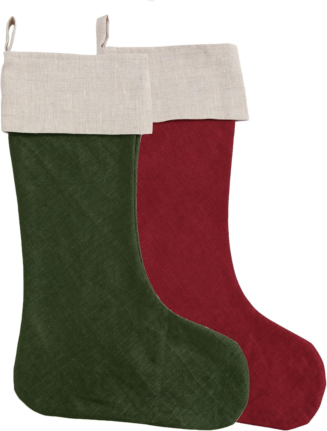 100% Linen Christmas Stockings for Stairs Fireplace Xmas Home Decor Set of 2