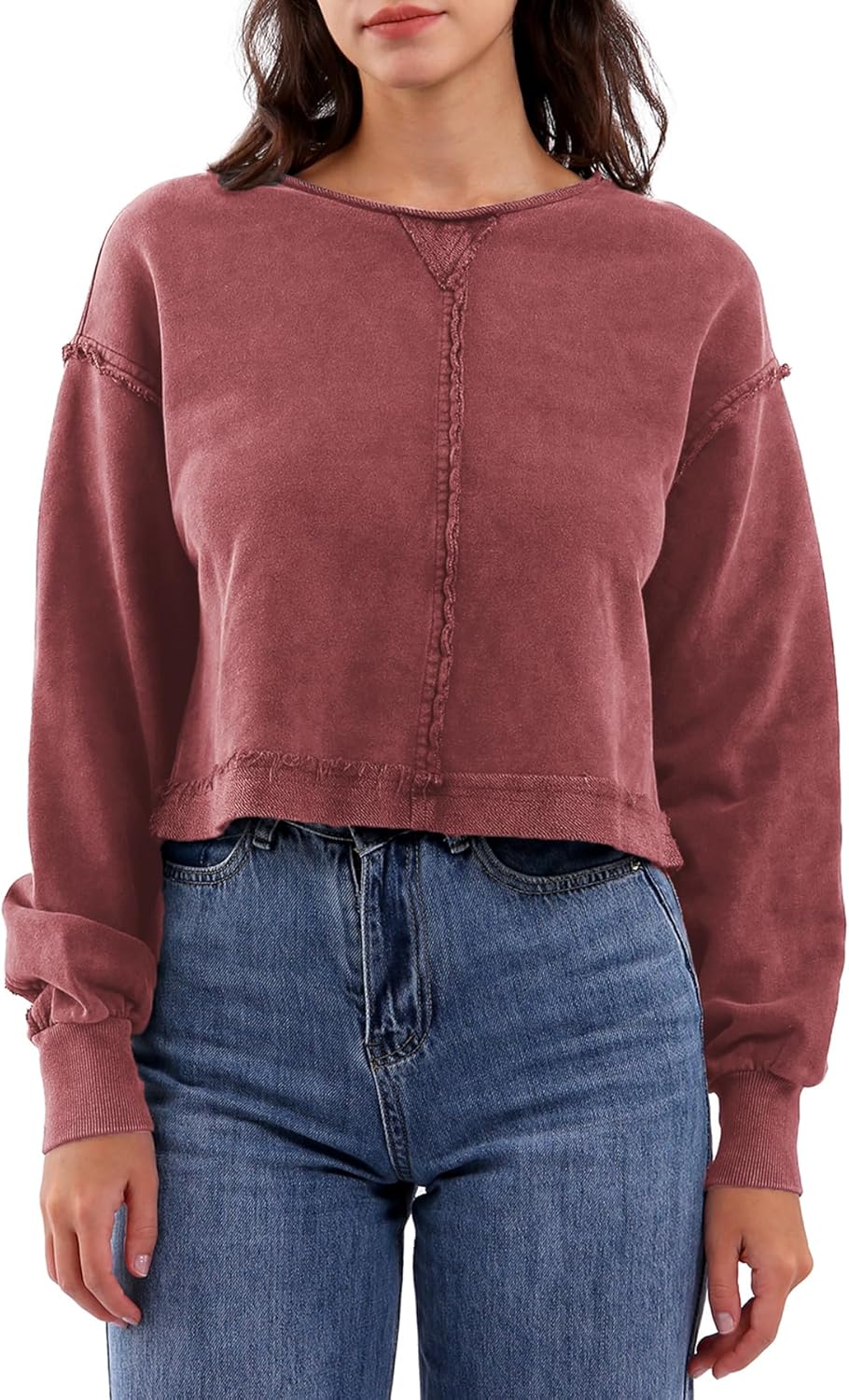 Women's Pullover Acid Washed Cropped Sweatshirt