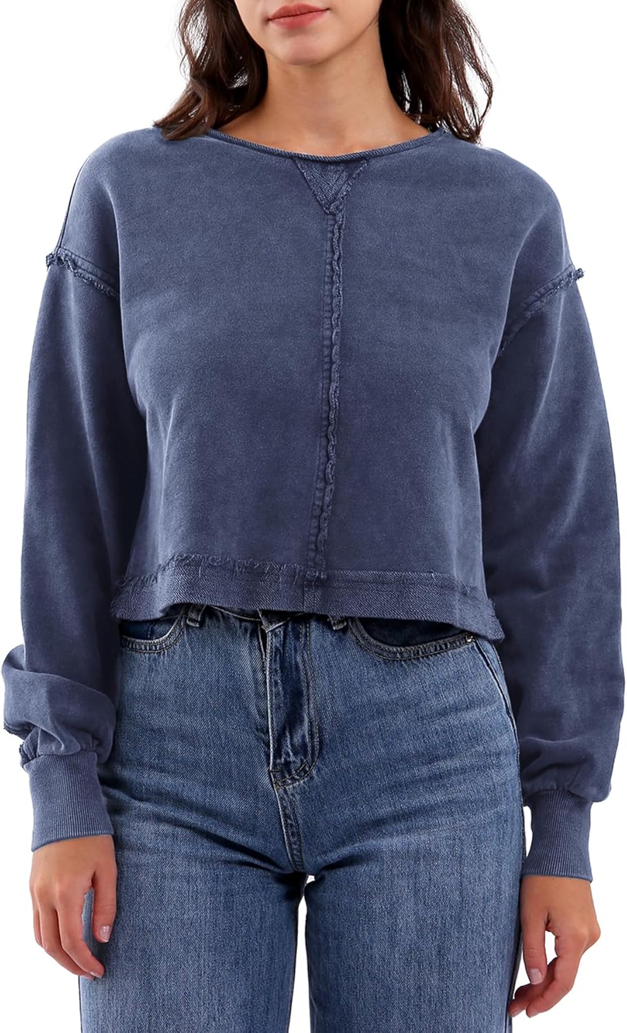 Women's Pullover Acid Washed Cropped Sweatshirt