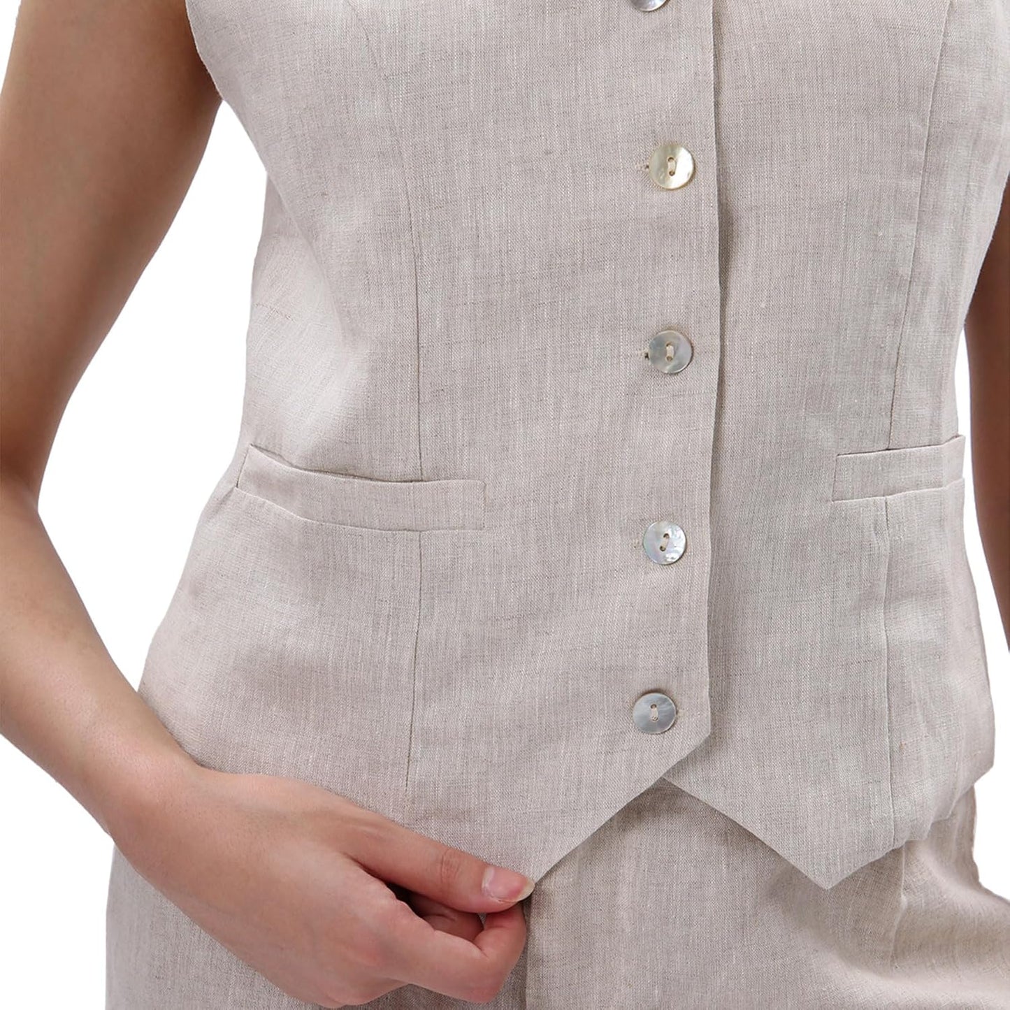 Women's 100% Linen Button Down Waistcoat Sleeveless Crop Top