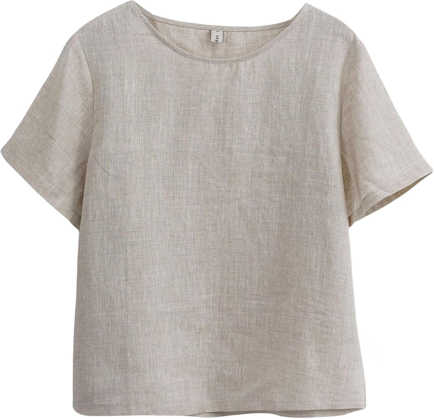 Women's 100% Linen Tops Short Sleeve Casual Blouse