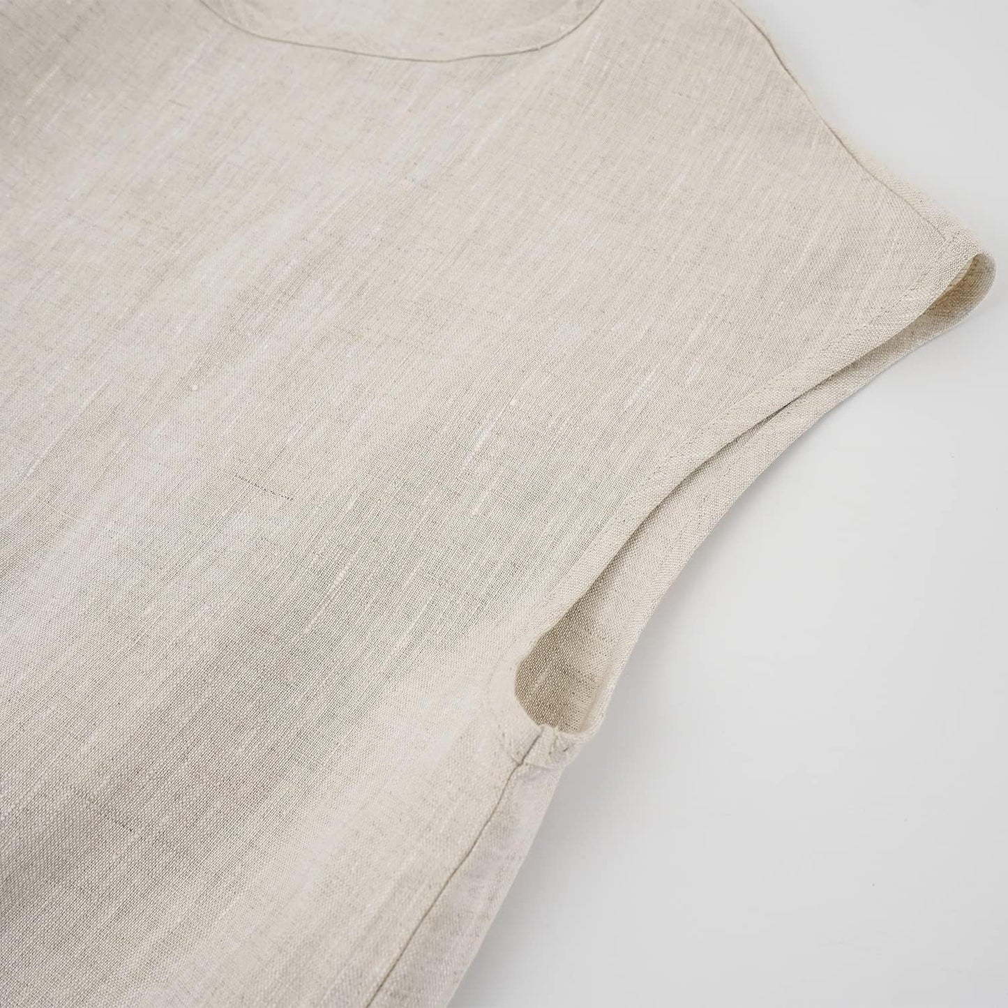 Women's 100% Linen Casual Cap Sleeve Tops Basic Blouse