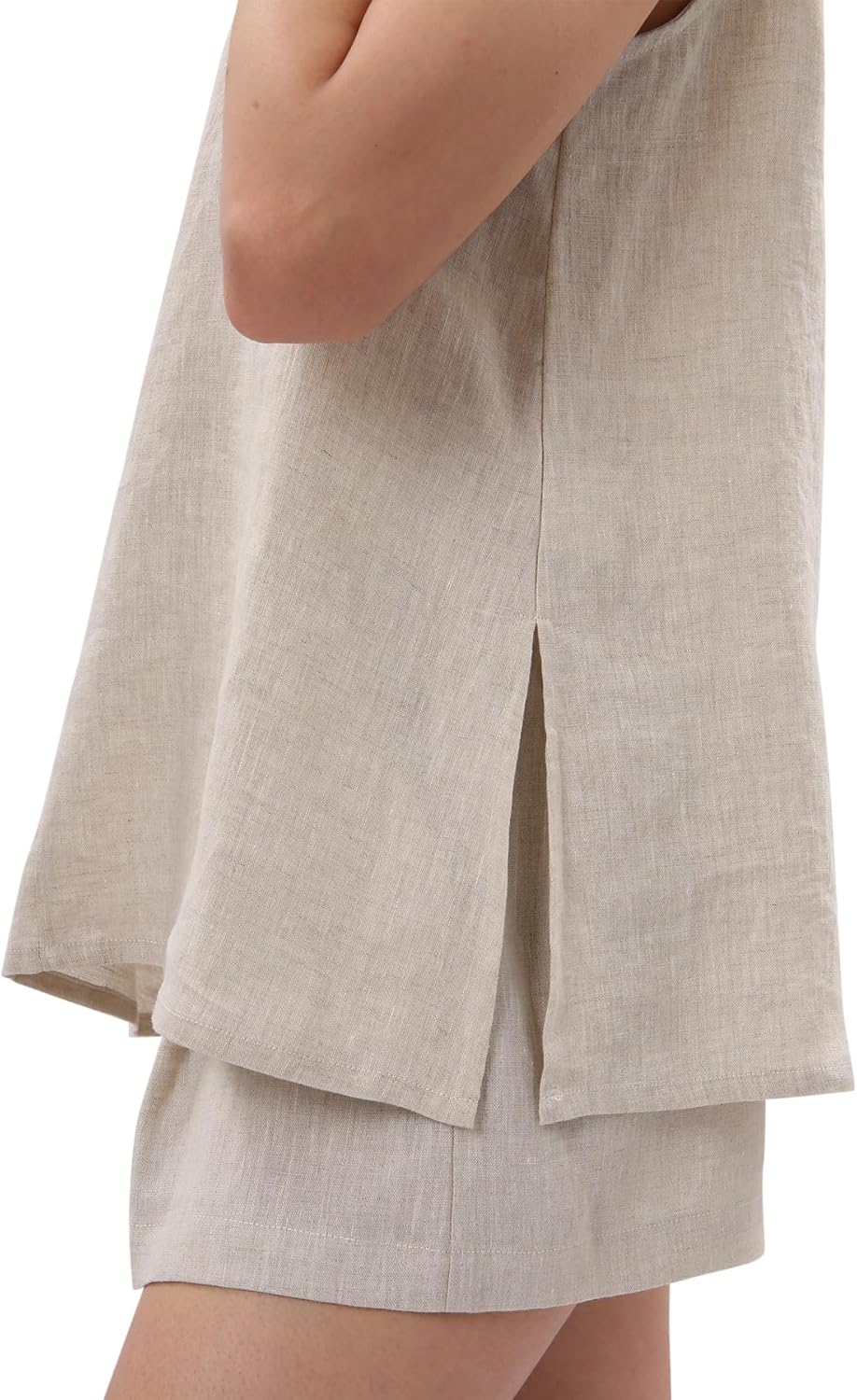 Women's 100% Linen V Neck Sleeveless Tunic Tank Tops