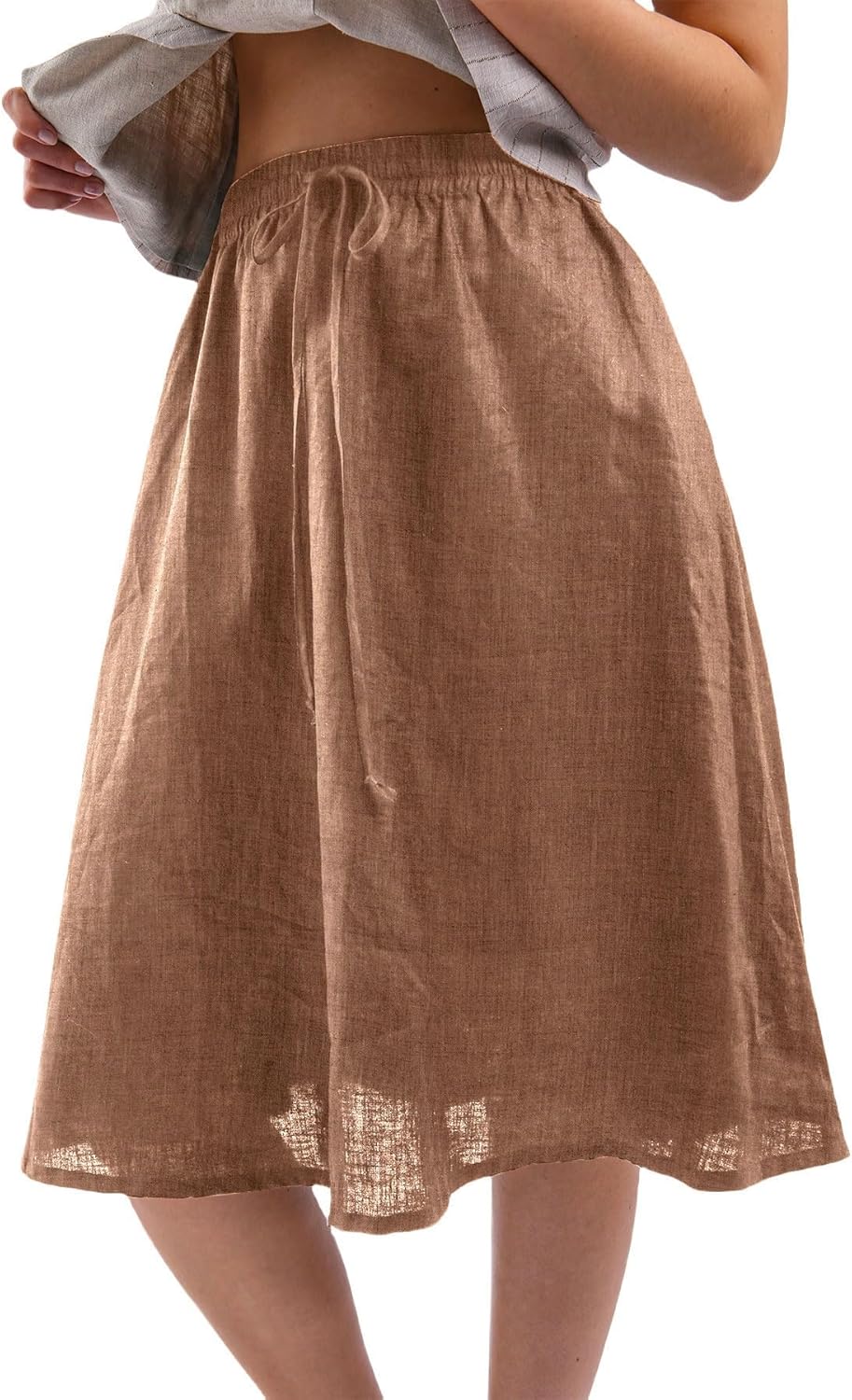 Women's 100% Linen A Line Pleated Midi Skirt