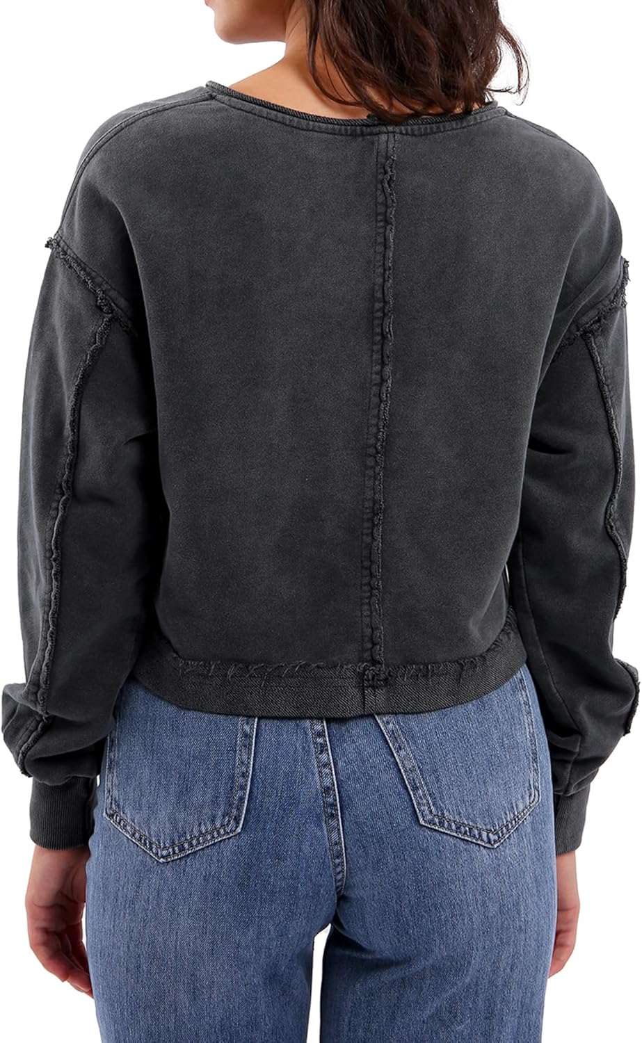 Women's Pullover Acid Washed Cropped Sweatshirt