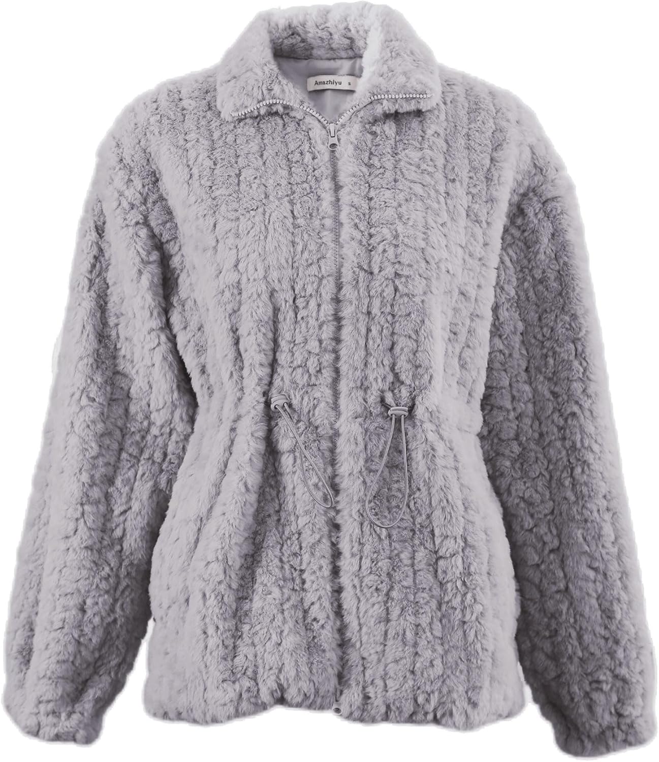 Women's Faux Fur Zip Up Drawstring Jacket
