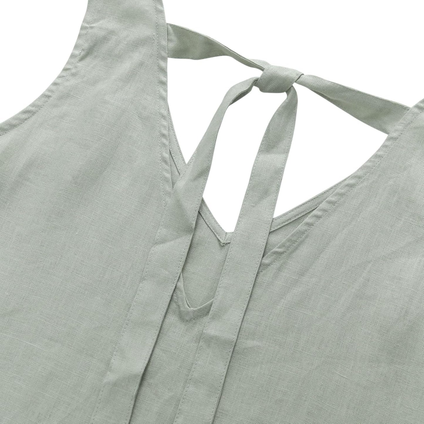 Women's 100% Linen Tie Back Sleeveless Tank Tops