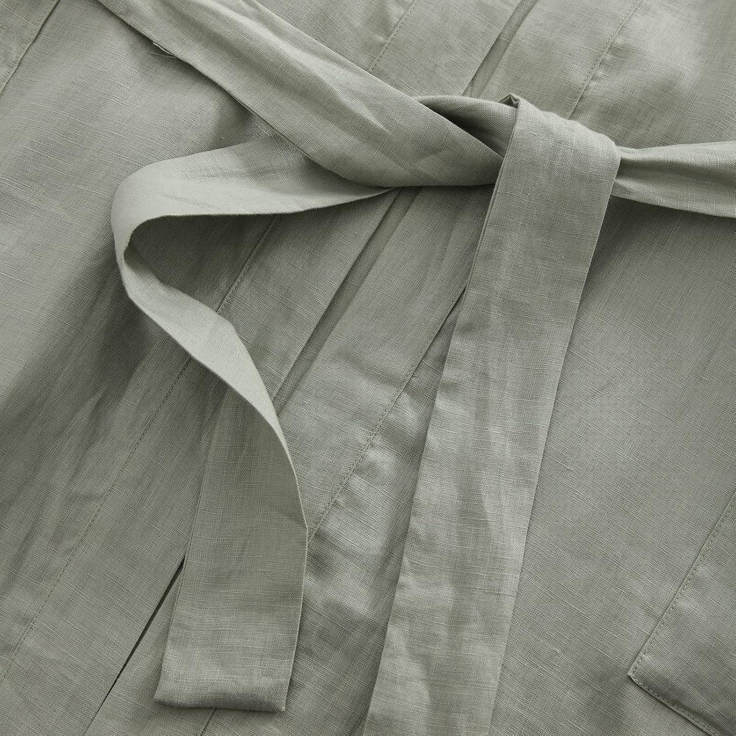 Women's 100% Linen Mid Length Kimono Robes Long Sleeve Bathrobe