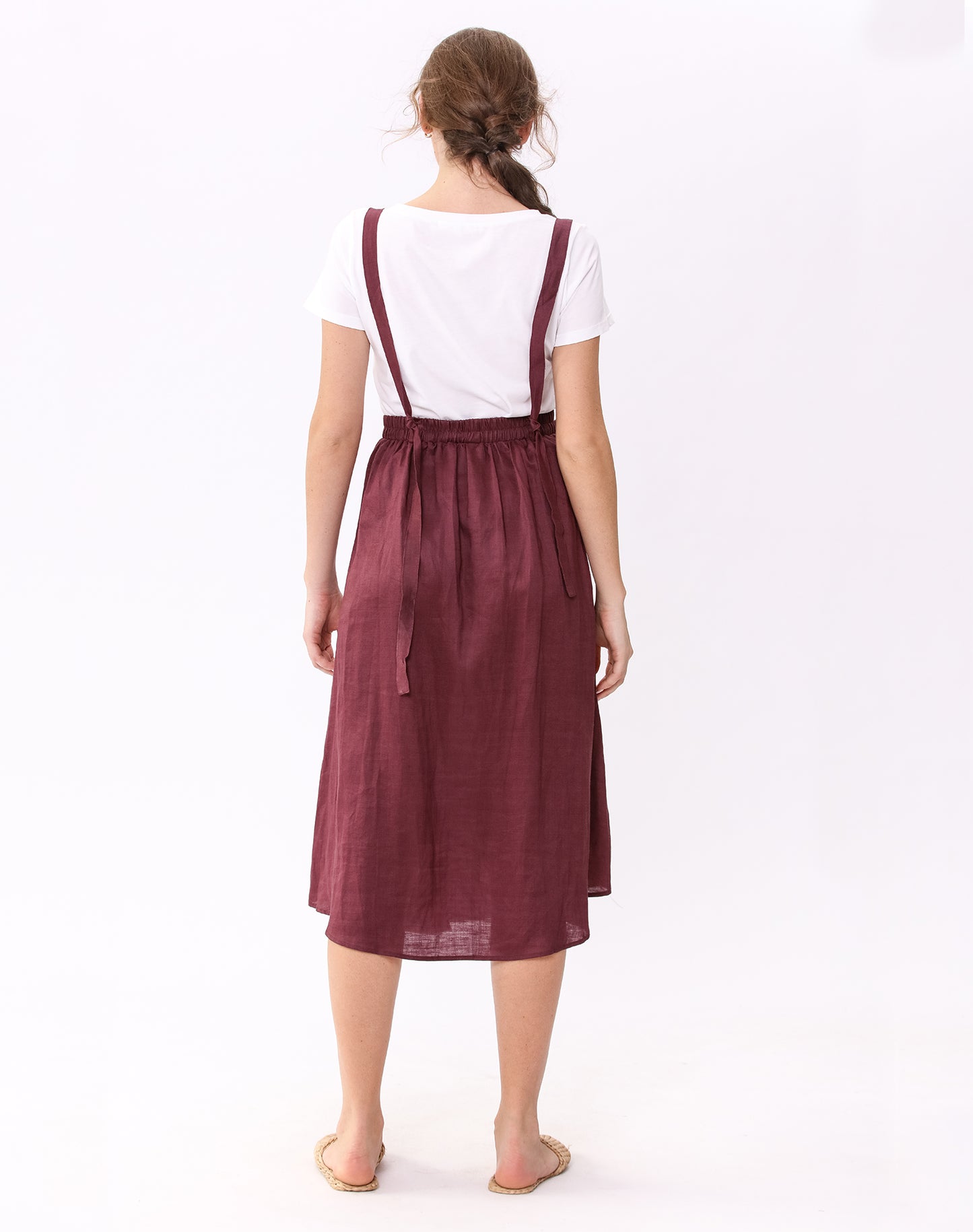 Womens Linen Button Front Maxi Skirts with Pockets Overalls Skirt