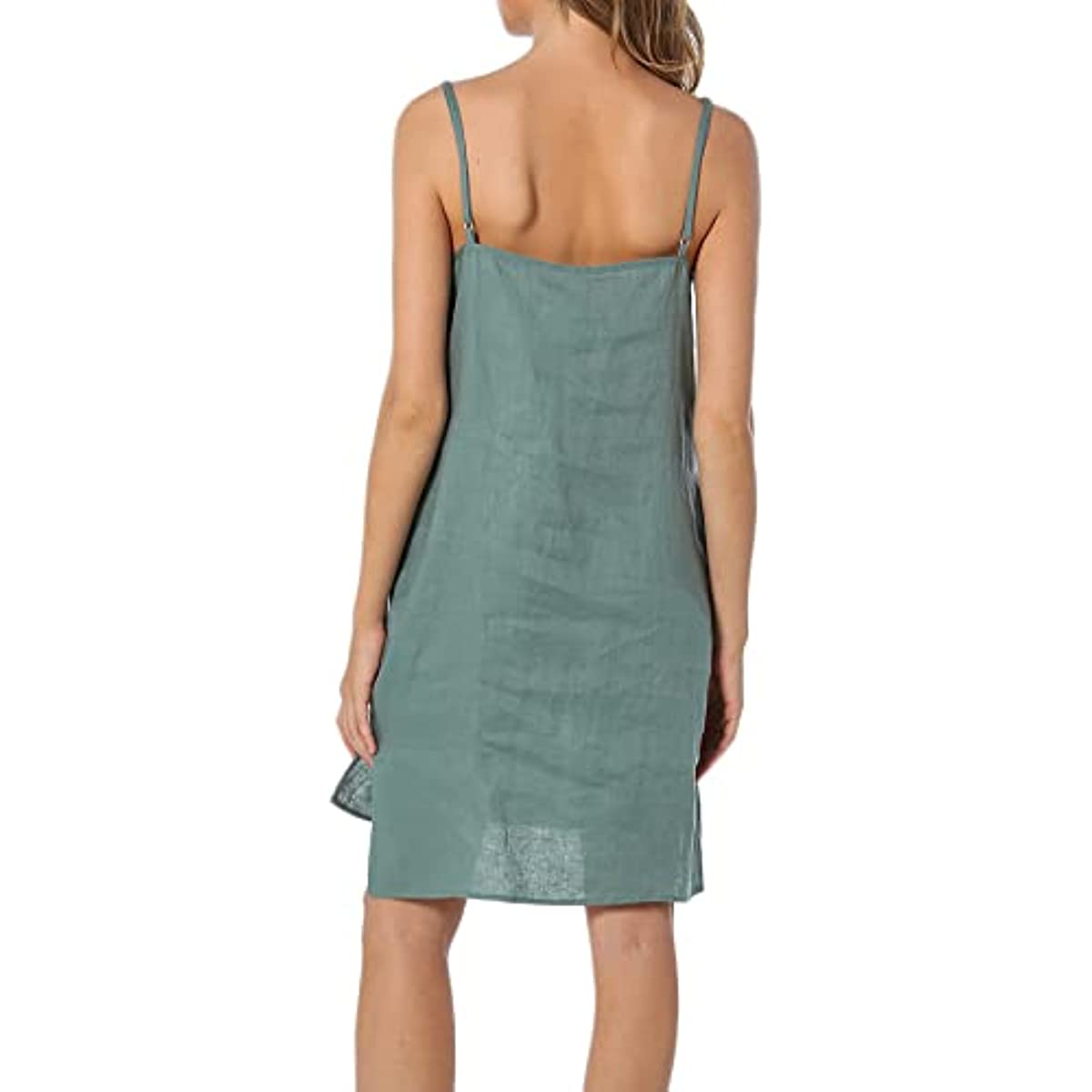 Amazhyu 100% Linen Spaghetti Strap Dresses with Slit