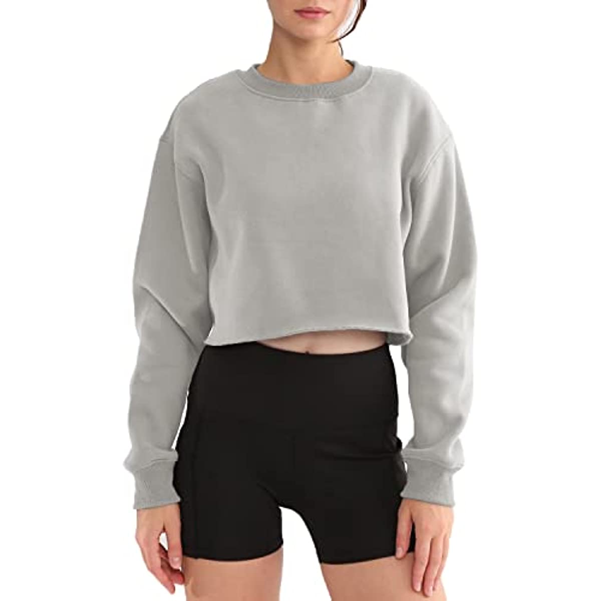 Amazhiyu Women' s Fleece Pullover Cropped Sweatshirt