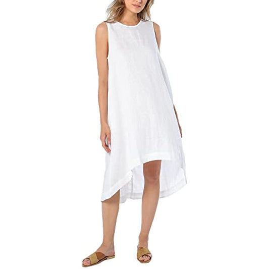 Amazhiyu Women’s 100% Linen High Low Midi Dress with Pockets