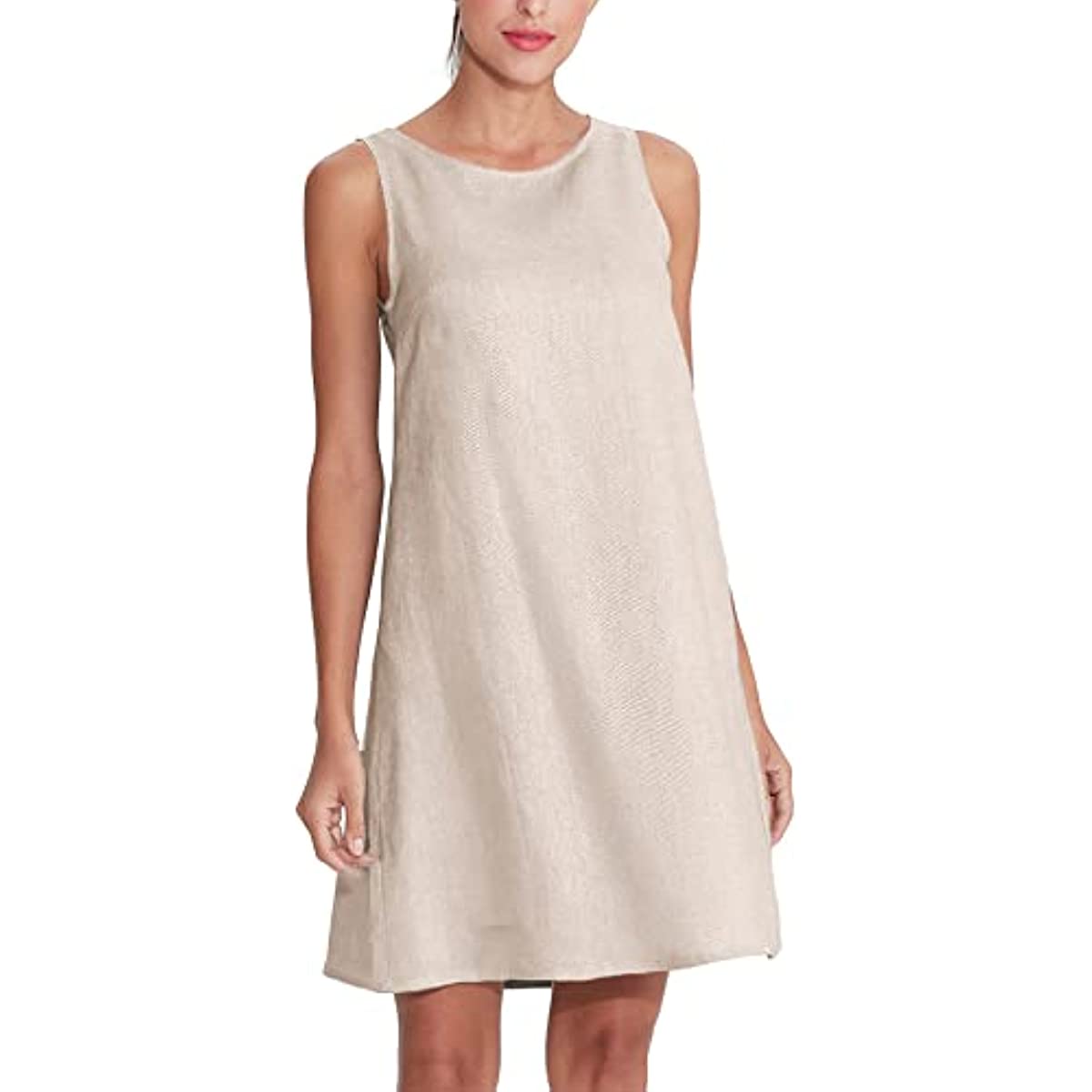 Amazhiyu Women's Linen Sleeveless Shift Dress with Pockets Amazhiyu Women's Linen Sleeveless Shift Dress with Pockets