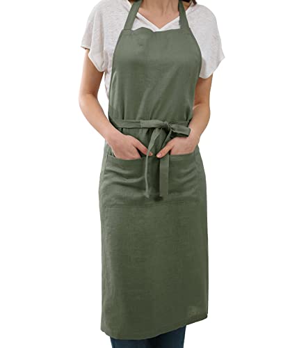Amazhiyu Pure Linen Kitchen Apron with Pockets