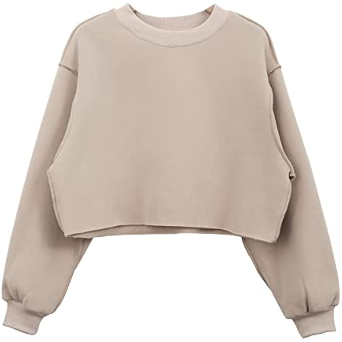 Amazhiyu Women Fleece Raw Hem Cropped Sweatshirt