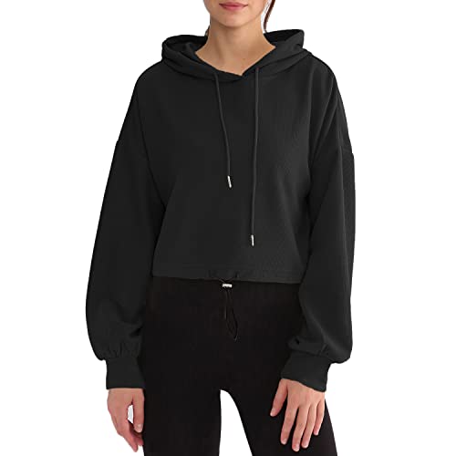 Amazhiyu Womens Waffle Knit Cropped Hoodie
