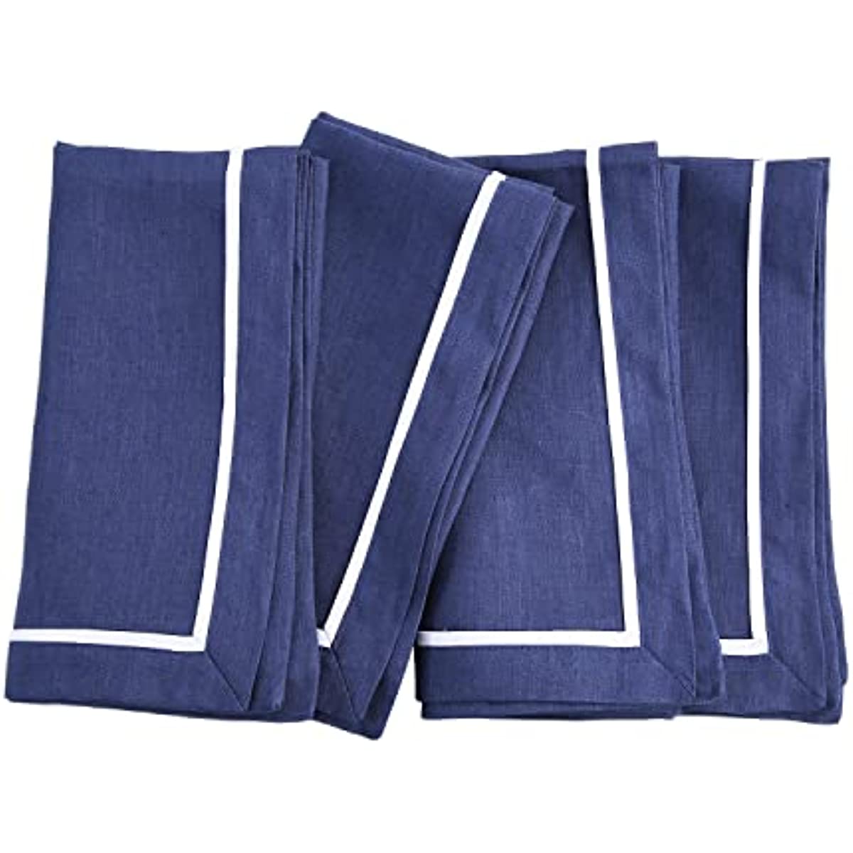 Amazhiyu 100% Linen Striped Border Dinner Napkins, Placemats, Table Runner